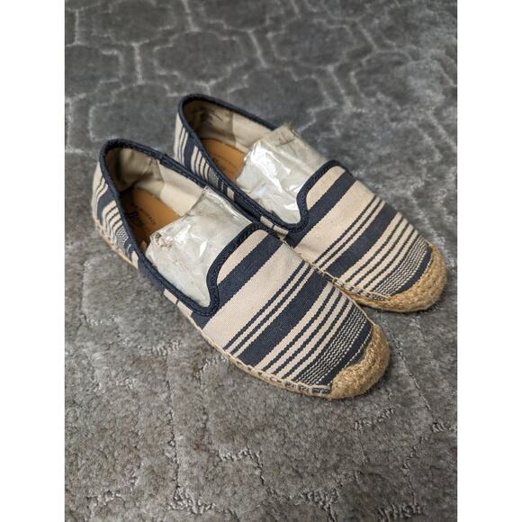 Bass Canvas Loafers WOMENS SIZE 6.5 Cream Navy espadrille flats casual comfy - Picture 3 of 10